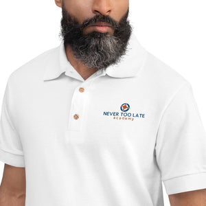 Never Too Late Embroidered Men's Polo Shirt