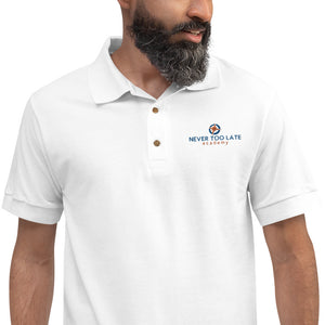 Never Too Late Embroidered Men's Polo Shirt