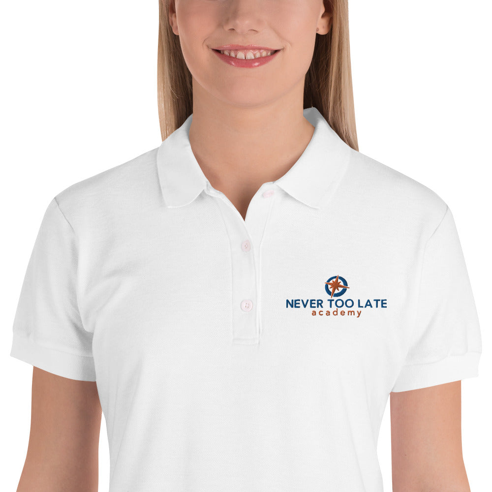 Never Too Late Embroidered Women's Polo Shirt